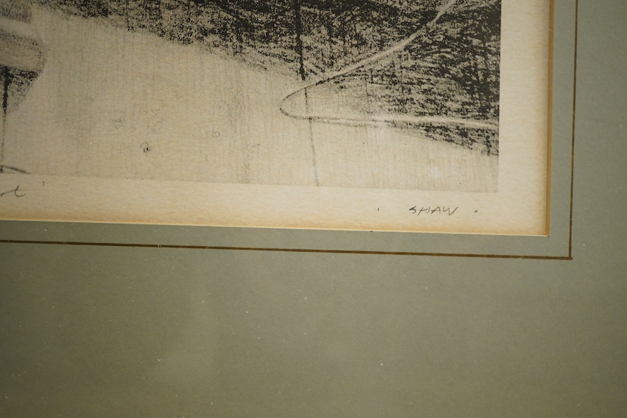 David Shaw (1952-1989), 'L'homme et Les Pantin-Inert', signed and limited edition XV/XVI, lithograph, 44 x 48cm